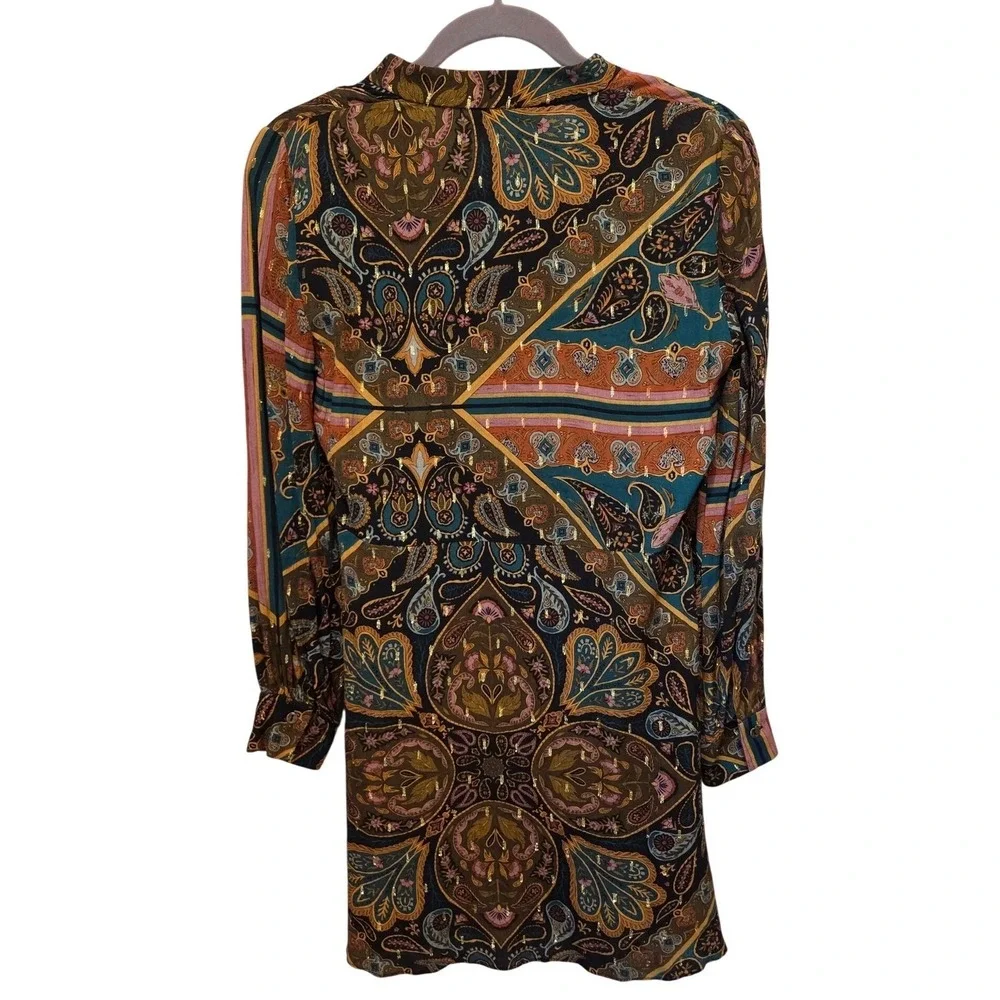 Zara Paisley Print Shirt Dress Size‎ Small Button Up Long Sleeve Tunic Boho